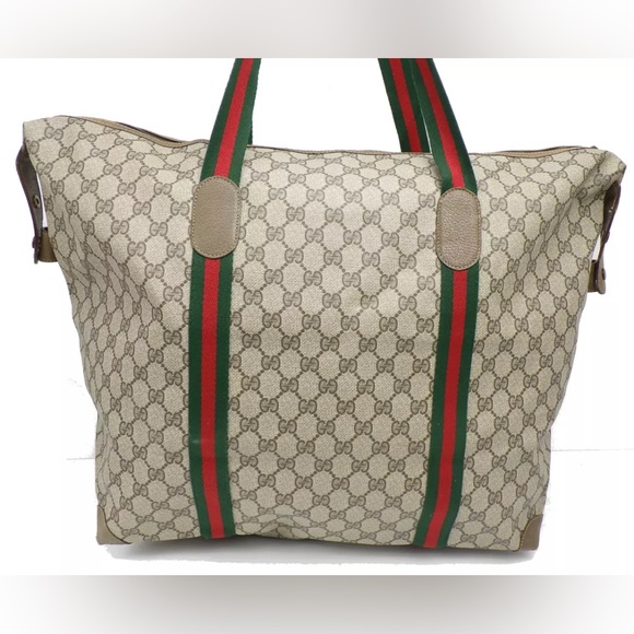 Gucci Beige GG Supreme Travel Tote with Green and Red Webbing - Picture 3 of 10
